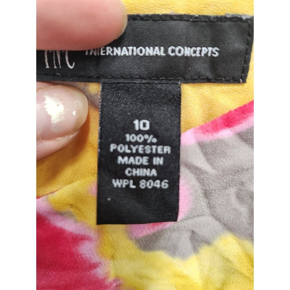 INC Internartional Concepts Womens A-Line Skirt Sz 10 Pink Yellow Floral Crinkle - Picture 4 of 8